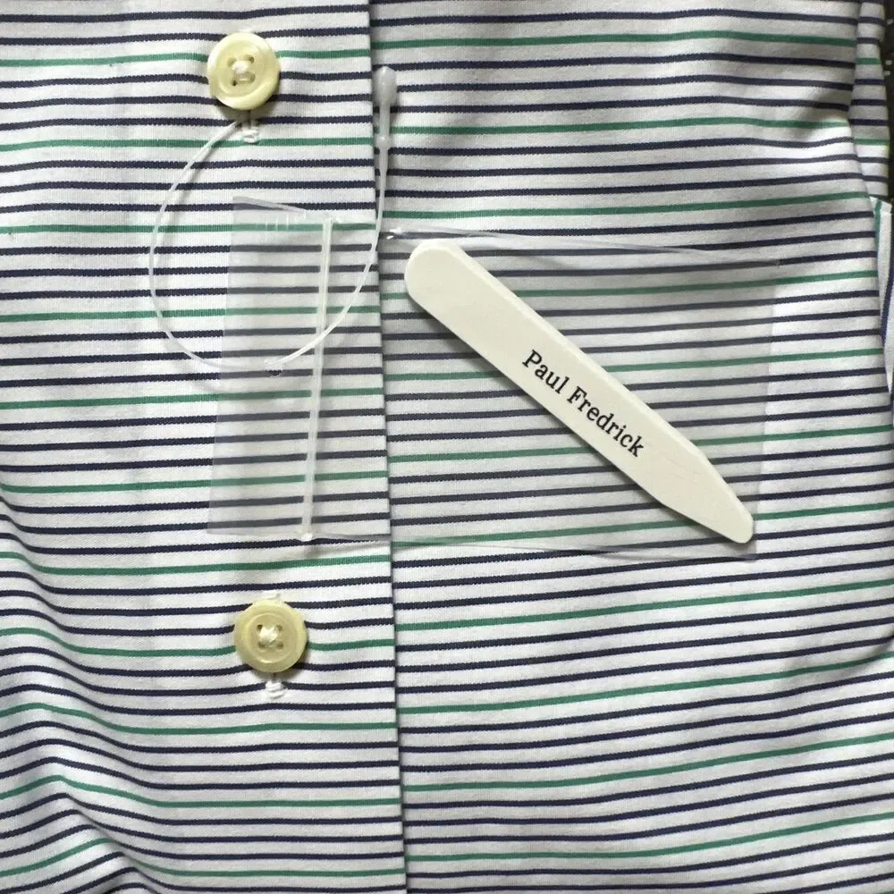 Paul Fredrick Non-Iron Two Ply Cotton Broadcloth Stripes Monogrammed EDE 16-34